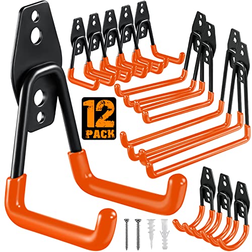 HUPBIPY 12 Pack Garage Hooks Heavy Duty, Wall Mount Ladder Hooks | Storage Organizer With a non-slip coating for Hanging Bicycles Garden Tools Ladders Hoses Ropes and Loose Items(Orange) - color: 12 Pack Orange