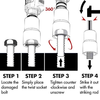 16PCS Bolt Extractor Kit 3/8" Drive Lug Nut Remover Socket Set for Stripped, Damaged Screws, Rounded Bolts and Fasteners (Included 3/8" Hex adapte and 1/2" Adapter) - style: 3/8" Drive-16PCS