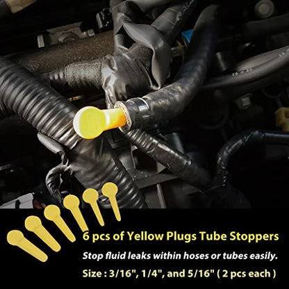 FIRSTINFO Taiwan 7-Piece Auto Steel Line Quick Fluid Stopper Set | 6 Plugs and 1 Tube Separator for Fuel Rail Hose, A/C and Brake Lines, F39292 - size: 6 pcs Plugs + 1 pc Tube Separator Kit