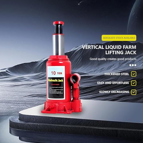 Hydraulic Welded Bottle Jack, Welded Hydraulic Car Bottle Jack Red Heavy Duty Bottle Jacks for Auto Repair House Lift (10T)