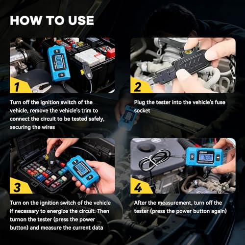 Automotive Circuit Fault Probe Tester CNBJ-611, High-Precision 20A 48V Automotive Current Tester with LCD Display & Front Lighting, Car Circuit Probe Tester Relay Fuse Checker for Vehicles
