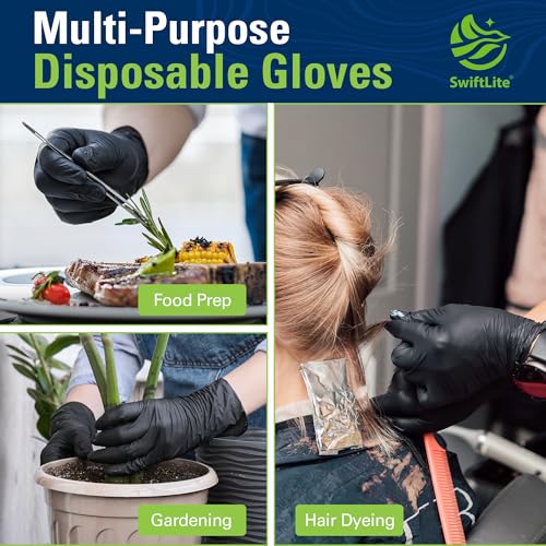 SWIFTLITE Black Nitrile Gloves, Food Safe Disposable Gloves Latex Free, Rubber Gloves Powder Free for Cooking, Kitchen Clean - color: 03-black(large 100)