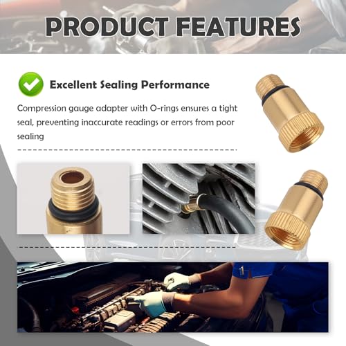2PCS Compression Tester Adapter,M12x1.25 Spark Plug Tool Adapter with O-Ring Seal,Universal Compression Gauge Fitting Car Accessories for Truck Motorcycle Small Engine (2PCS) - color: 2PCS