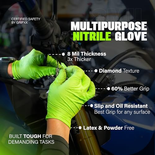 GRIPXX Herkules Grip Heavy Duty 8Mil Green Nitrile Gloves,3D Raised Diamond Texture-Latex & Powder Free-Industrial, Mechanic | Pack of (200 CT) - size: Small, style: Green - 200 Count