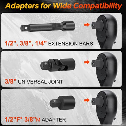 Upgraded Torque Wrench Set 8PCS, 1/4 3/8 1/2 inch Drive Click Torque Wrench, 10-230in.lb, 5-50ft.lb, 10-180ft.lb, 72-Tooth Dual Scale, ±3% Accuracy, 5 Adapters, for Bike, Moto, Car Repair and Maint - size: 1/2 3/8 1/4-inch (8pcs)