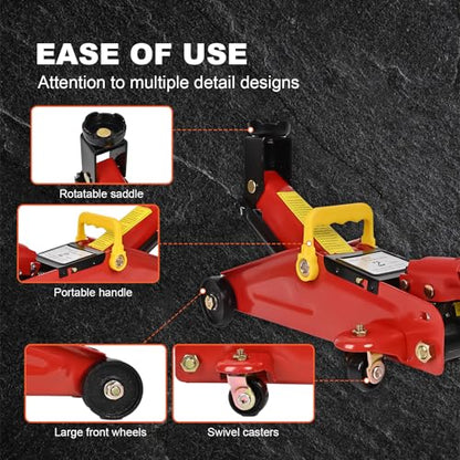 AAIN 2 Ton Hydraulic Floor Jack, Low Profile Trolley Jack, 5.7"–13" Lift | Heavy-Duty Steel Frame| Quick Lift Pump| Smooth Rolling Casters| Garage & Repair Use| Red - color: Red, size: 5.7"-13"