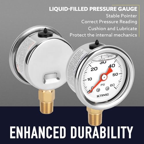 0-60 Psi Fuel Pressure Gauge, 1.5" Dial Size, 1/8" NPT Lower Mount, Stainless Steel Case, Glycerin Liquid Filled, Inline Low Pressure Gauge, for Oil Water Air Pressure Test - size: 0-60 Psi, style: Lower Mount