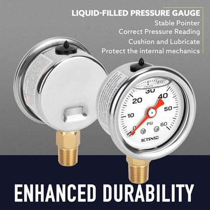 0-60 Psi Fuel Pressure Gauge, 1.5" Dial Size, 1/8" NPT Lower Mount, Stainless Steel Case, Glycerin Liquid Filled, Inline Low Pressure Gauge, for Oil Water Air Pressure Test - size: 0-60 Psi, style: Lower Mount