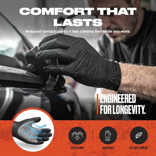 GrowITECH 3.5 Mil Black Nitrile Gloves, Powder-Free, Textured Fingertips, Fentanyl Tested, Sizes S–XXL, 100 or 1000 - size: Medium