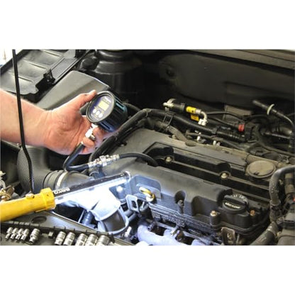 Mityvac MV5532 Digital Gasoline Compression Test Kit, Up to 12 Cylinders, Backlit LC Display, 9V Battery, Oil-Resistant Gauge with Rubber Boot, Displays PSI, Bar and kPa, Custom-Molded Case