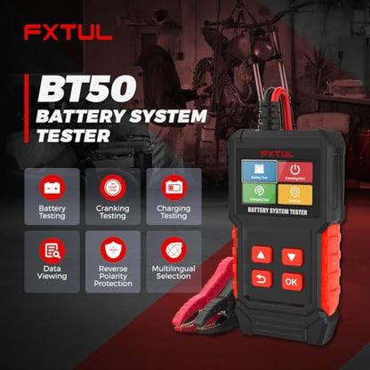 BT50 12V Battery Tester, 20-2000 CCA Load & Charging System Analyzer | Cars, Motorcycles, ATVs, Lawn Mowers, Boats & RVs, Powersports , AGM GEL EFB Compatible, Color Screen Diagnostic Tool