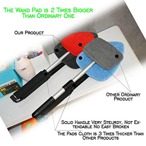 Windshield Cleaner Tool Car Window Cleaning Wand Glass Microfiber Brush Bigger Pad Thicker Softy Cloth, with Towel Spray Bottle Cloth Bag Kit TTL 6Pcs