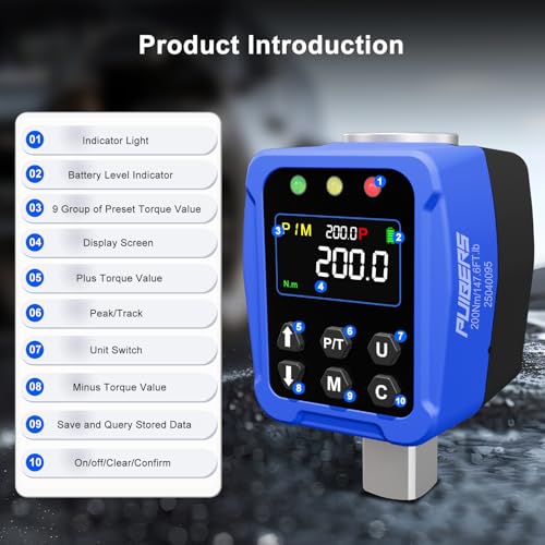 Digital Torque Adapter 1/2" Drive 7.3-147.5 Ft-lb / 10-200 Nm, Electronic Torque Wrench Converter with LCD Display ±1% Accuracy, 1/4” & 3/8” Adapters for Car & Motorcycle Maintenance DIY Use - size: 1/2" 7.3-147.5 FT.LB Digital Torque Adapter