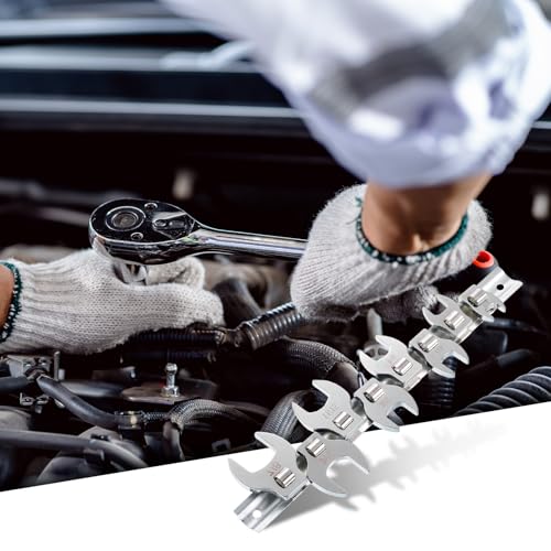 HARFINGTON 8pcs Drive Crowfoot Wrench Set 3/8" Crowfoot Flare Nut Wrench Set 3/8" - 7/8" Drive Fractional Crowfoot Wrench with Clip-on Organizer for Mechanics Automotive Repair Work