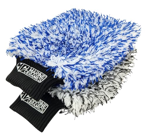 Ultra Wash Mitts (2-Pack) - Premium 70/30 Blend Microfiber, Foam Padded, Scratch-Free & Lint-Free/for Cars, Boats & RV’s / 8in x 9in, Blue + Black