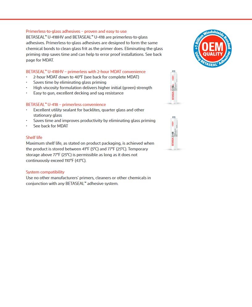 U-418 Auto Glass Urethane Adhesive - Primerless (10 Tubes) 310ml