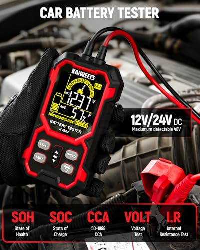 KAIWEETS Car Battery Tester, 12V/24V Automotive Battery Diagnostic Tool, 50-2000 CCA Load Capacity, Digital Battery Analyzer & Voltage Meter for Cars, Trucks, Motorcycles, SUVs, Boats & Marine Use