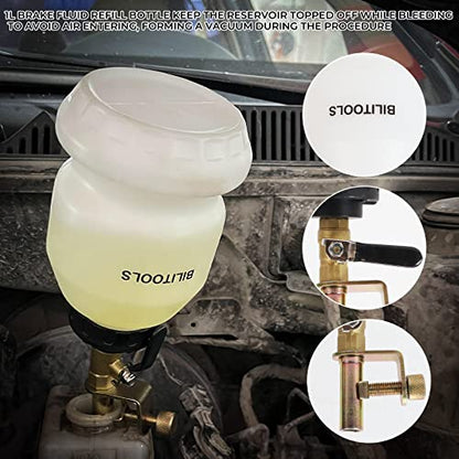 BILITOOLS 3L Vacuum Brake Bleeder Kit One Person, Brake Fluid Bleeding Tool | Universal Pneumatic Brake System Clutch Fluid Extractor Kit Air Compressor with 1L Refilling Bottle, Clean & Efficient