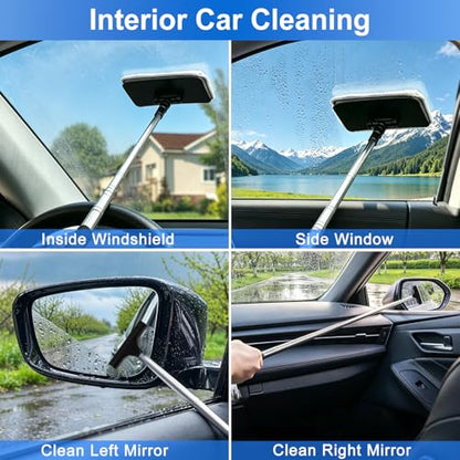 Rearview Mirror Cleaner & Inside Windshield Cleaner Tool-41Inch Extendable Pole, 2-in-1 Microfiber & Rubber Head, Anti-Slip Handle, Car Detailing Kit for SUV, Truck, Minivan | Extendable Pole, 2-in-1 Microfiber & Rubber Head, Anti-Slip Handle, Car Detaili