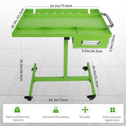 Rolling Tool Tray,220lbs Capacity Tear Down Work Table with Drawers,Rolling Work Table for Garage, Shop, DIY(Green)