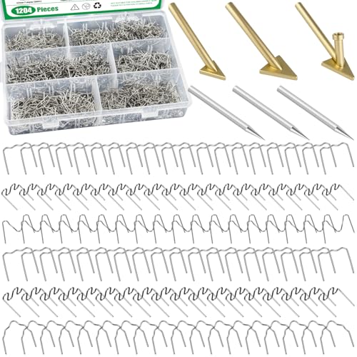 1206PCS Plastic Welding Kit with Storage Box, 0.6mm 0.8mm Hot Staples, Soldering Iron Gun Tips and Triangular Copper Head Welder Accessories for Car Bumper Machine Repair