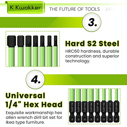 10 Pcs 1/4" Hex Head Allen Wrench Drill Bits 3.94" Long with 1/4" Quick Change Bit Driver, SAE 5/64" to 5/16" Hex Key Drill Bit Set Magnetic Tips Screwdriver Socket Bit Set, S2 Steel, 100MM - style: Set 7: SAE + Quick Release Bit Holder