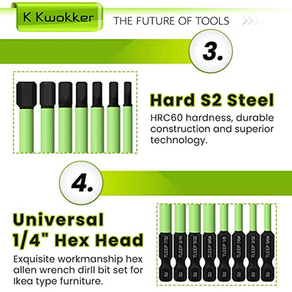 10 Pcs 1/4" Hex Head Allen Wrench Drill Bits 3.94" Long with 1/4" Quick Change Bit Driver, SAE 5/64" to 5/16" Hex Key Drill Bit Set Magnetic Tips Screwdriver Socket Bit Set, S2 Steel, 100MM - style: Set 7: SAE + Quick Release Bit Holder