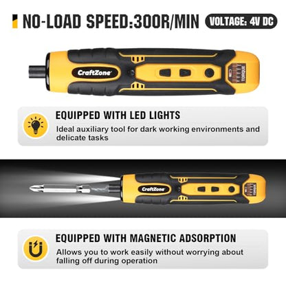 Electric Screwdriver Set with LED Light, USB Rechargeable Cordless Screwdriver, Level 5 Torque Screwdriver with 28 pcs Screwdriver Bit Set & Carrying Case for Home, Electronic, Automotive
