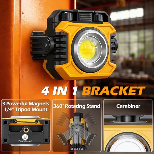 Samyoung 2-Pack 2400LM Magnetic Rechargeable LED Work Light, Up to 80 Hours | Dual-Sided, Stepless Dimming 2700K-8000K, Magnetic Flashlight with 360° Rotating Stand & Hook, Car Repair, Emergency, Yellow - color: Yellow