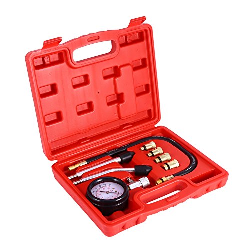 Cylinder Pressure Gauge, Multi-Functional Petrol Gas Engine Cylinder Compression Tester Test Gauge Kit 0-21BAR or 0-300PSI Car Motorcycle Garage Tools with Molded Case