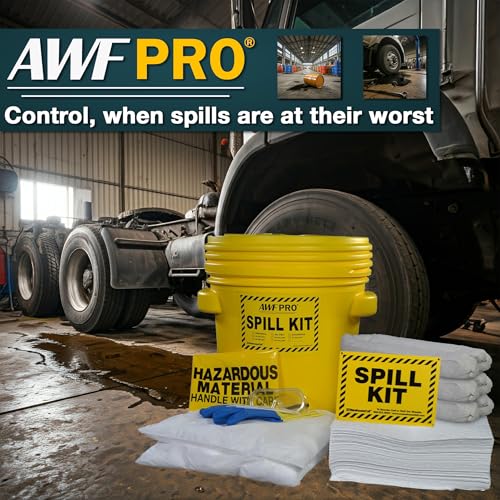 AWF PRO 20 Gallon Oil Only Spill Kit, 59 Pieces | Includes DOT Approved 20 Gallon Drum, Sorbent Socks, Pads, & Pillows, & Accessories - size: Oil Only Spill Kit