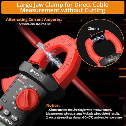 Neoteck Clamp Meter 4000 Counts Amp Meter for TRMS AC Current AC/DC Voltage 600A Auto Range Digital Multimeter with Capacitance Continuity Resistance NCV Diode Test for Car Electric Cabinet - style: Red,600A AC Current