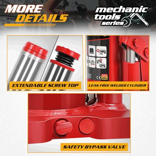 Magshion 25 tons Automotive Welded Hydraulic Bottle Jack w/Manual Handle for Car, Truck, SUV, 10" to 18" Lifting Range (Red)
