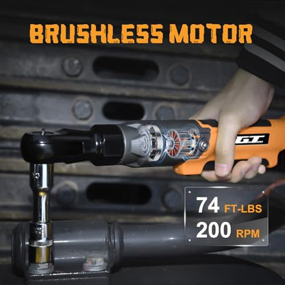 3/8" Cordless Ratchet Wrench, Compatible with DEWALT 20V MAX Battery, 74Ft-Lbs Power Brushless Electric Ratchet Tool Kit Variable Speed, 1/2" & 1/4" Adapters, 3" Extension Bar (Tool Only)