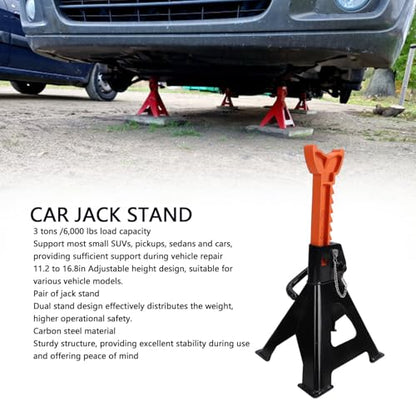 Jack Stands 3 Ton, 2PCS 6,600 LBs Load Capacity Heavy Duty Steel Car Lifting Stand 11.2 to 16.8 inch Adjustable Height Stable Support for Small SUV Pickup Truck