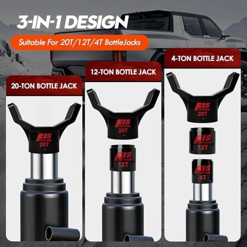 Bottle Jack Adapter Set, 20T + 4T/12T Sleeves, Fits 2" & Smaller Saddle | 20T base with 4T/12T sleeves. Anti-slip, stable. Fits 2" & smaller saddle, 3/4" round & 3" square axles. For RV, trailer, ATV - color: Black-With two jack adapters