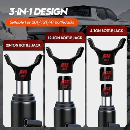 Bottle Jack Adapter Set, 20T + 4T/12T Sleeves, Fits 2" & Smaller Saddle | 20T base with 4T/12T sleeves. Anti-slip, stable. Fits 2" & smaller saddle, 3/4" round & 3" square axles. For RV, trailer, ATV - color: Black-With two jack adapters