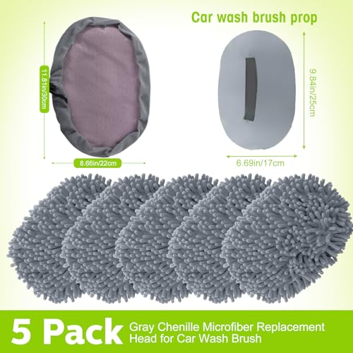 Tallew 5 Pcs Car Wash Mitt Kit, Car Clean Brush Not Included, Microfiber Mitt Clean Detail Cleaning Tools Truck Washing Chenille Scratch Replacement Kit for Auto RV Pickup Bus (Gray) - color: Gray