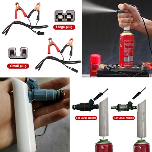 4 PCS Fuel Injector Cleaner Kit, 12V 2 Sizes Injector Nozzle Adapter Flush Cleaner with Test Lead, Heavy Duty Cleaning Tools Kit for Car Diesel Gas Fuel Injectors