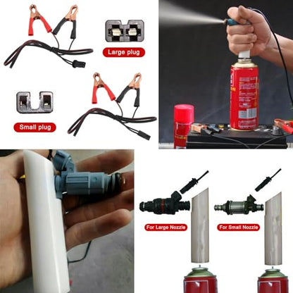 4 PCS Fuel Injector Cleaner Kit, 12V 2 Sizes Injector Nozzle Adapter Flush Cleaner with Test Lead, Heavy Duty Cleaning Tools Kit for Car Diesel Gas Fuel Injectors
