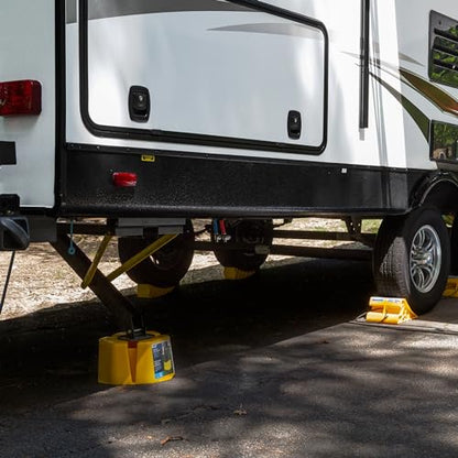 Camco Super Wheel Chock w/Rope - Large, Heavy Duty Trailer Wheel Chock Constructed of Durable Plastic - Features Rope Handle for Easy Removal - Use w/Tires Up to 29-inches – 44475 - size: Large w/ Rope