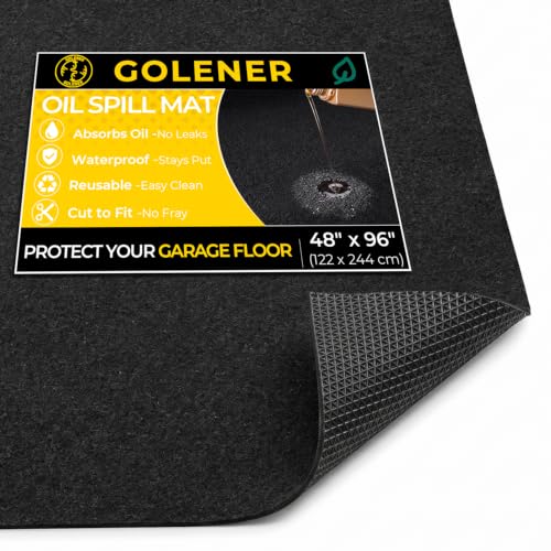 Golener Oil Spill Mat - Garage Floor Mat, Absorbent Oil Pad, Premium Maintenance Mat, Waterproof, Contain Liquid, Protect Garage Surface from Spill & Stain, Reusable, Washable, Durable, Black, 48”x96” - size: 4' x 8' (Rectangular)