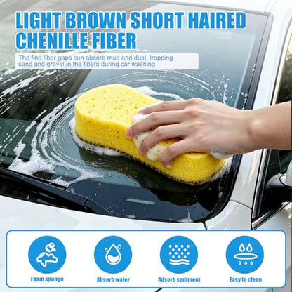 2Pack Large Car Wash Sponge - Car Cleaning Sponges for Car Cleaning, Kitchen, Bathroom and Household Cleaning - color: Yellow