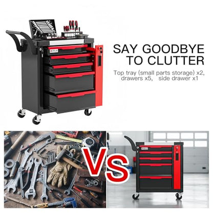 5-Drawer Tool Chest with Wheels, Rolling Tool Chest with Side Drawer,Tool Cabinet Drawers lockable,Tool Cart with Top compartment,for Garage Storage,Workshop,Home,Safety Rounded Corner Anti-collision - style: 5-Drawer