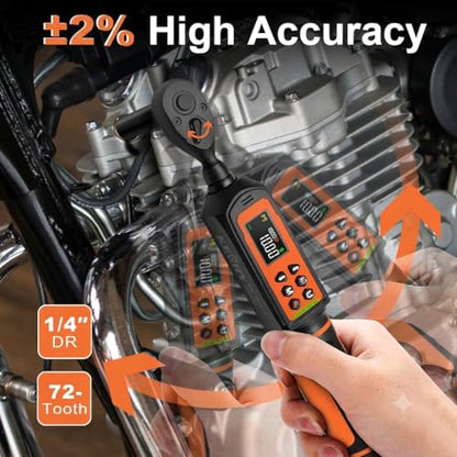 Kerry 1/4 Inch Drive Digital Torque Wrench 0-22.13 LB.FT, ±2% High Accuracy | Five Units of Measure, LED and Buzzer Notification, Easy to Read and Operate, 72 Tooth for Bike Motorcycle - size: 1/4 22ft.lb