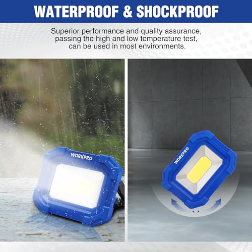 WORKPRO LED Work Light, Rechargeable Magnetic Work Lights with Stand, Portable 2000LM COB Flood Light for Camping, Fishing, Car Repair, Job Site Lighting, Hiking, 4 Modes, 2 Pack