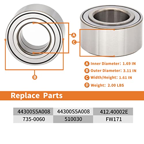 2 Pack of 510030 Front Wheel Bearing Hub Left/Right Side for Acura Integra 1994-01, Civic 2004-05, Civic 2001-2003, Civic EX SI w/ABS 1992-00, Del Sol w/ABS 1994-97