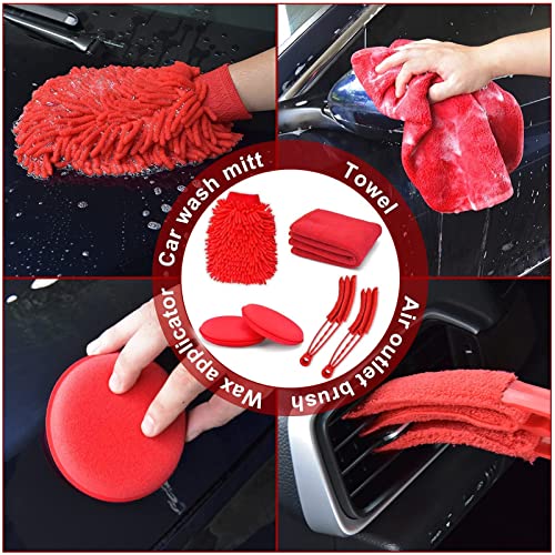 18pcs Car Wash Cleaning Tools Kit, Car Detailing Brush Set with Collapsible Bucket Wash Mitt, Tire Brush for Cleaning Automobile Interior, Exterior, Wheels, Dashboard, Leather, Air Vents