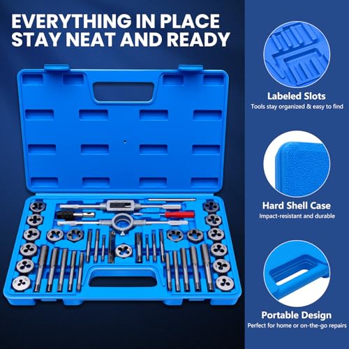 80 PCS Tap and Die Set SAE and Metric, Standard and Metric Threading Tool Kit for Internal and External Threads, Tap & Die Sets with Wrenches for Automotive, DIY, and Metal Repair - size: 80 Pcs Metric&SAE