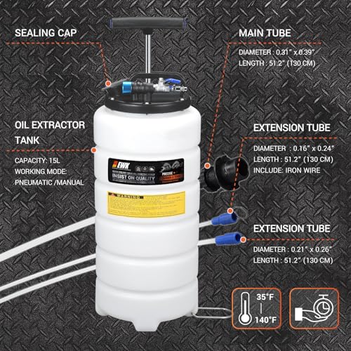 EWK 15L Pneumatic/Manual Oil Extractor Pump, Fluid Evacuator for Oil Change, Large Capacity Vacuum Evacuation Tool for Cars Trucks and Agricultural Machinery - size: 15L